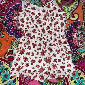 Forever 21 White and Red Floral Romper